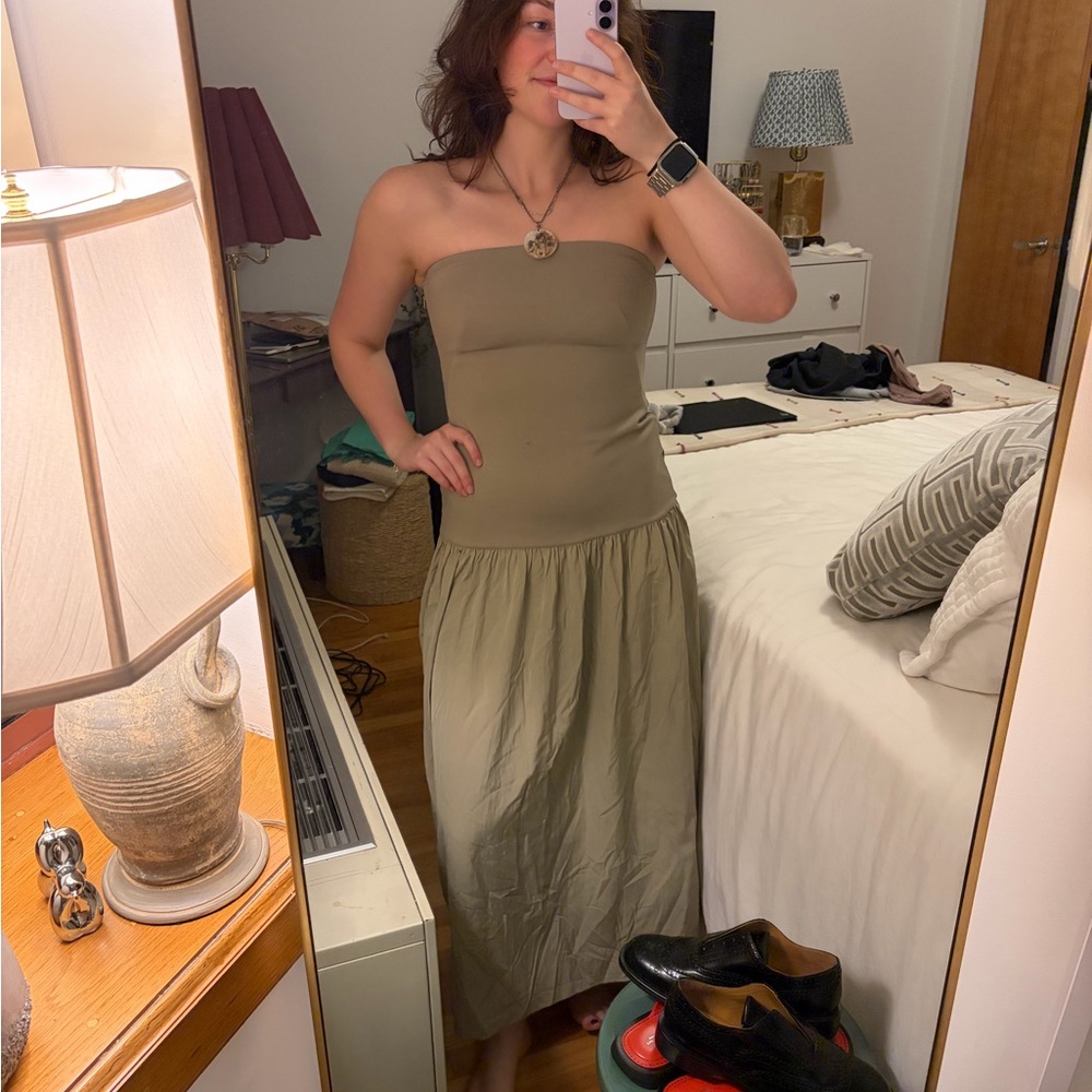 Rag & Bone Strapless Drop Waist Olive Green Dress
